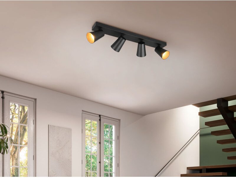 Deckenstrahler sharp Schwarz Gold 4-flammig, Breite 64cm