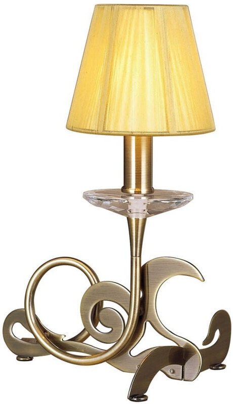 Inspired Mantra Acanto Tischlampe 1 Licht E14, antikes Messing mit bernsteinfarbenem cremefarbenem Schirm