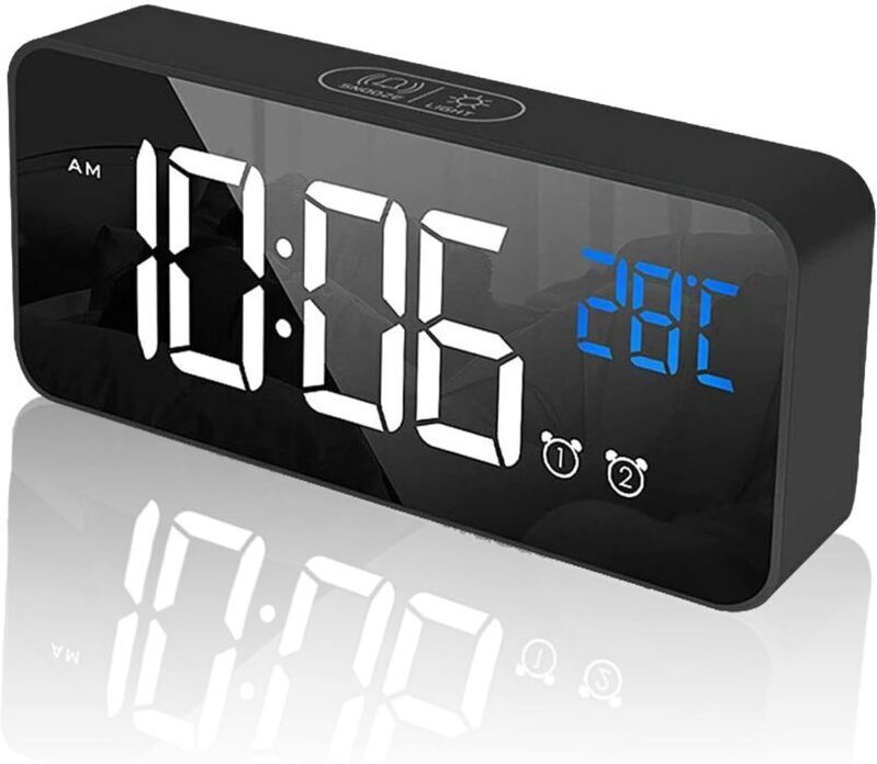 Digitaler Wecker, LED-Wecker mit Schlummerfunktion, USB-Ladeanschlüsse (schwarz)