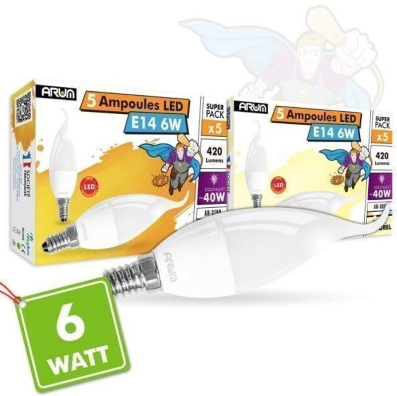 Los mit 5 LED-Lampen E14 Flame 6W Render 40W 420LM Farbtemperatur: Warmweiß 3000K