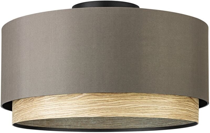 Eglo - Deckenlampe Marchena, runde Deckenleuchte aus schwarzem Stahl, Holz und Stoff in Cappucchino, bündige Textil Wohn...