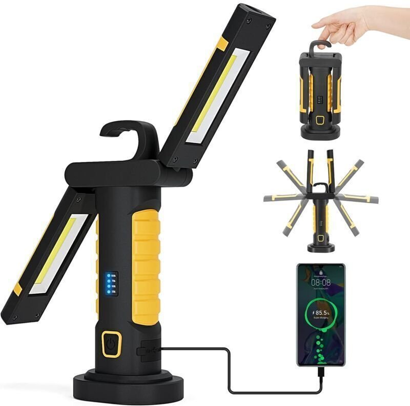 Wiederaufladbare LED-Arbeitsleuchte, LED-Mechaniker-Arbeitslampe, kabellos, magnetische Arbeitsleuchte mit Schalter, USB...