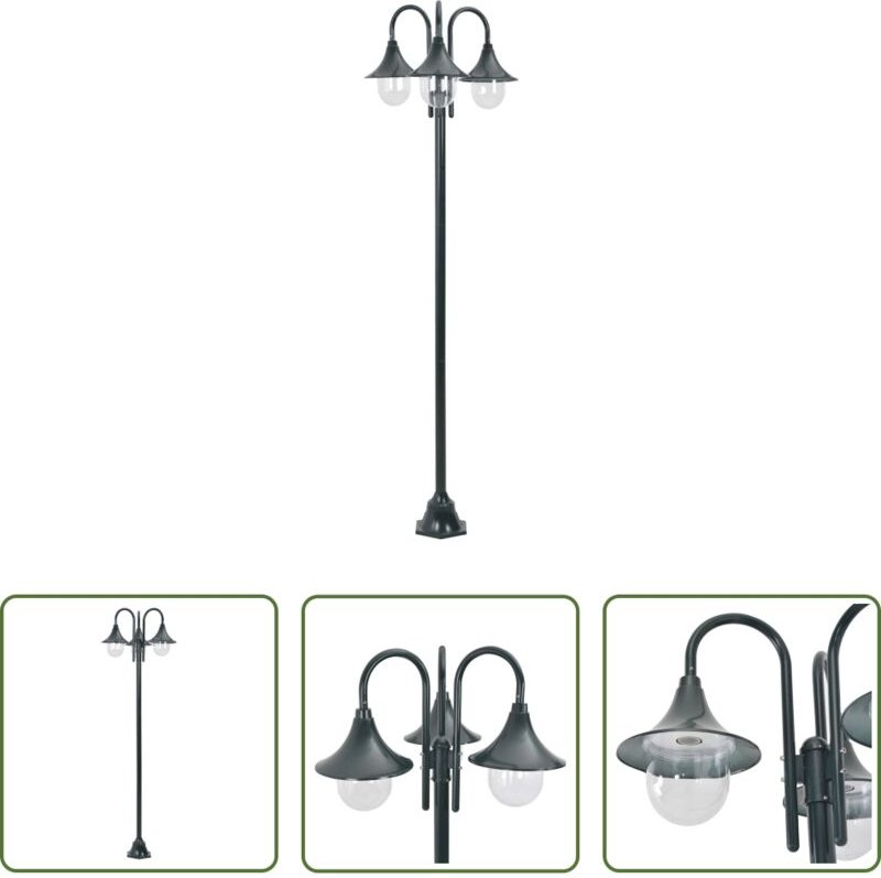 Außenleuchte - Garten-Pollerleuchte E27 220 cm Aluminium 3-Laterne Dunkelgrün