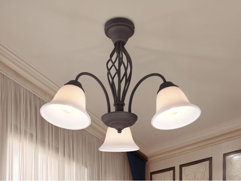 Trio - Große Deckenleuchte rustica 3-flammig in Rostoptik mit Glasschirmen, ø 55cm