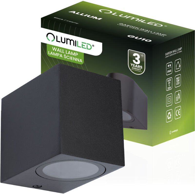 Gartenwandleuchte, Fassadenleuchte, Außenleuchte, GU10, Aluminium, Schwarz, Quadratisch, LUMILED