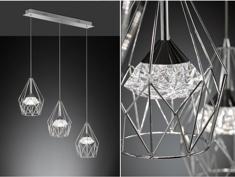 Wofi - led Pendelleuchte amy 3-flammig mit Gitter Lampenschirmen Silber, Breite 76cm