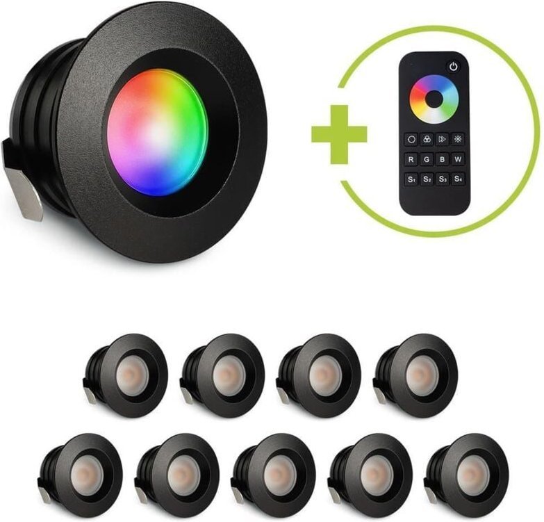 Einbaustrahler Mini flach Torino 3W RGBW IP44 - Farbe: schwarz matt - Anzahl: 10x
