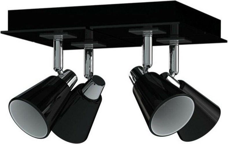 Deckenstrahler kyra 4-flammig, Chrom / Glas Schwarz, Quadrat 24cm