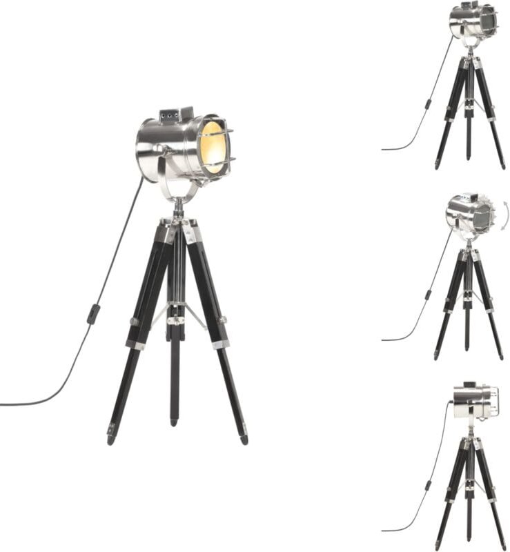 Stativlampe Schwarz Mango Massivholz 69 cm - Retro Lampe - Stehlampe Wohnzimmer - Mangoholz Tischlampe - Industrielle Be...