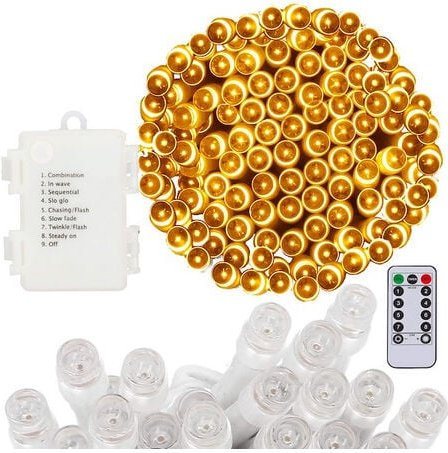 SPRINGOS LED-Lichterkette Weihnachtsbaumbeleuchtung 100 LEDs 8 Funktionen 10,5 m Batterie Outdoor Indoor Warmweiß