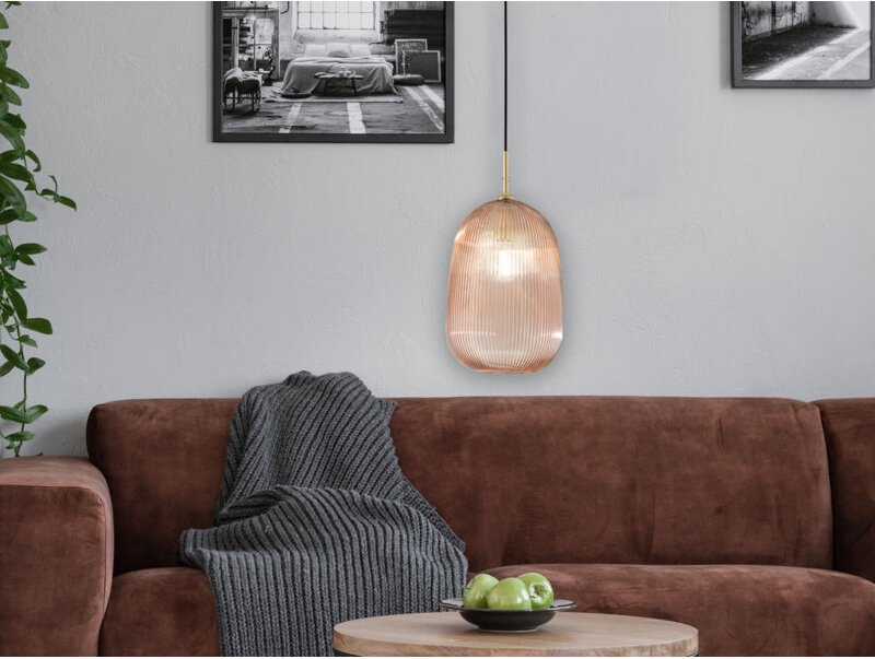 Kleine LED Pendelleuchte einflammig mit Glasschirm Bernstein Ø 21cm