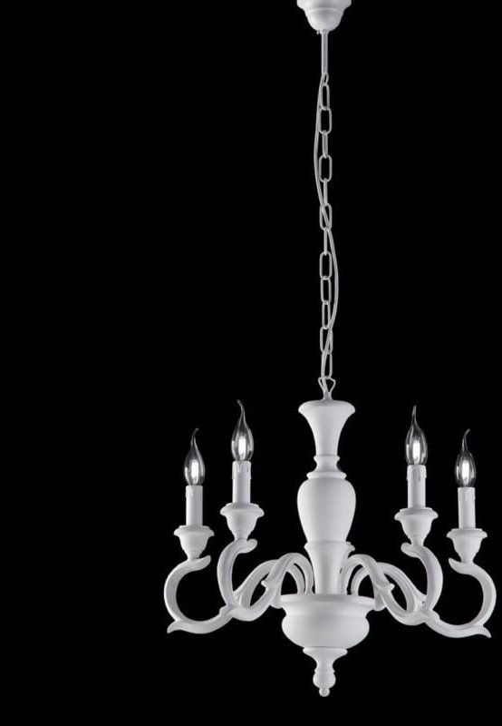 Bonetti Illumina - Fiorenza - Schäbiger weißer Holzkronleuchter 5 Lichter 110 - Ø50 - BL172-5-BCO