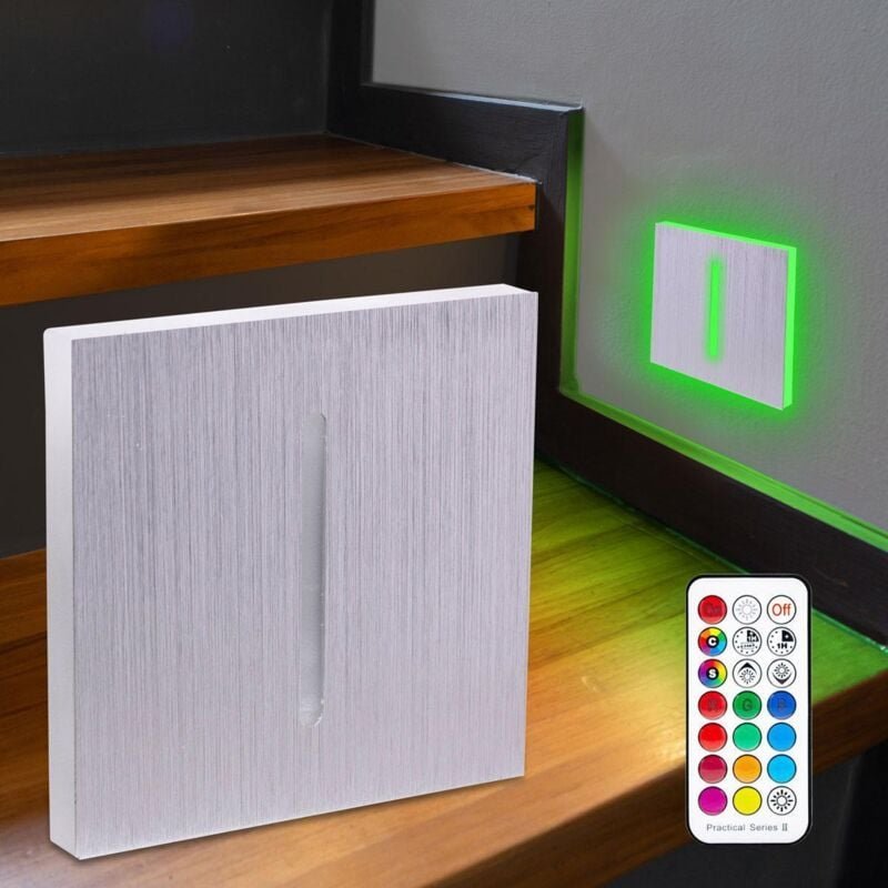 LED Treppenleuchte eckig Alu-gebürstet - Lichtfarbe: RGB Warmweiß 3W - Lichtaustritt: Fokus