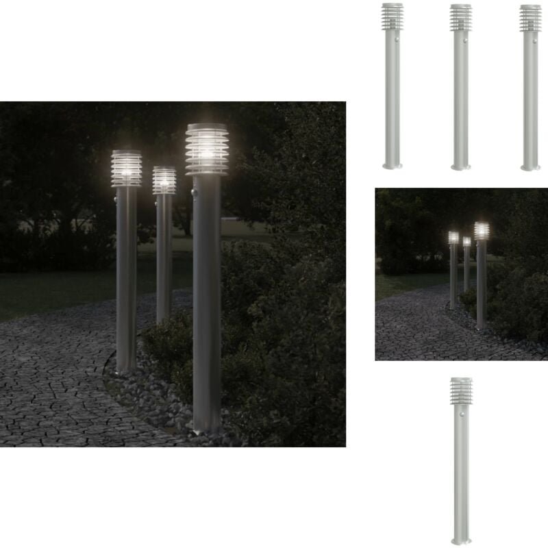 Wegeleuchten mit Bewegungsmelder 3 Stk. Silbern 110cm Edelstahl - Outdoor-Beleuchtung - Gartenlampe - LED-Lampe - Bewegu...