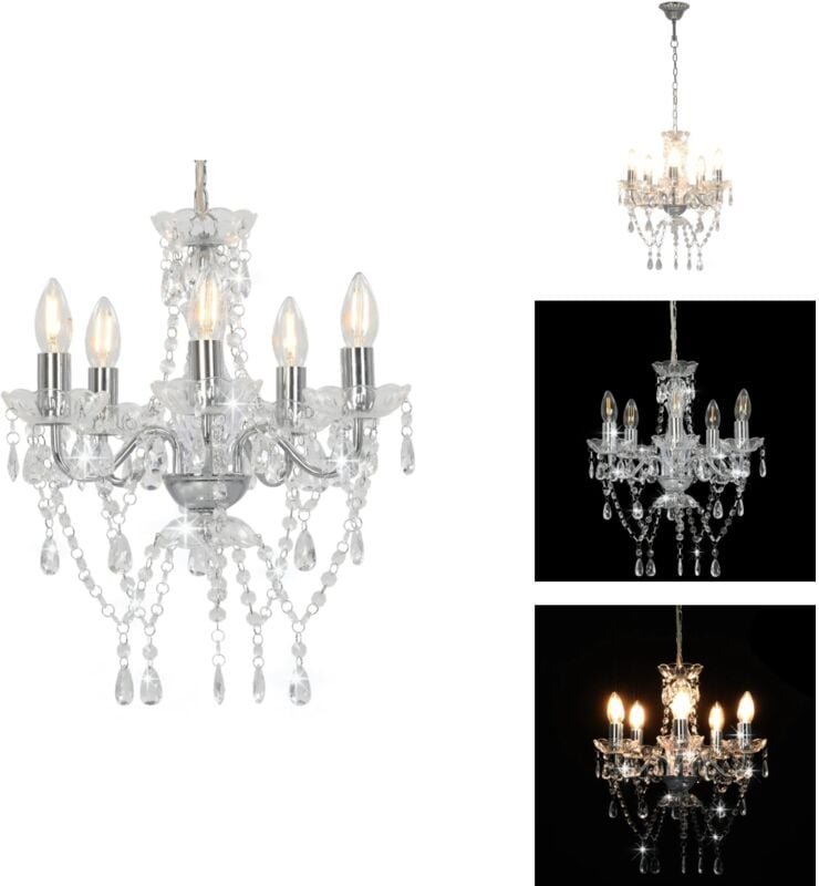 Vidaxl - Kronleuchter mit Kristallperlen Silbern Rund 5 x E14 - Kronleuchter - Kristallperlen - Silber - Deko Leuchte - ...