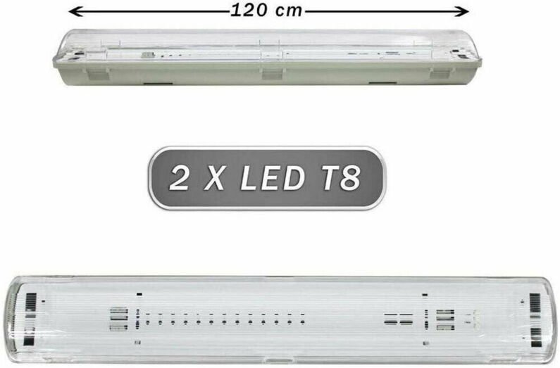 Thumbnail - Trade Shop Traesio - Trade Shop - plafoniera stagna 2 neon led tubo T8 G13 120 cm da parete ausgewichtig IP65 T8-120S -