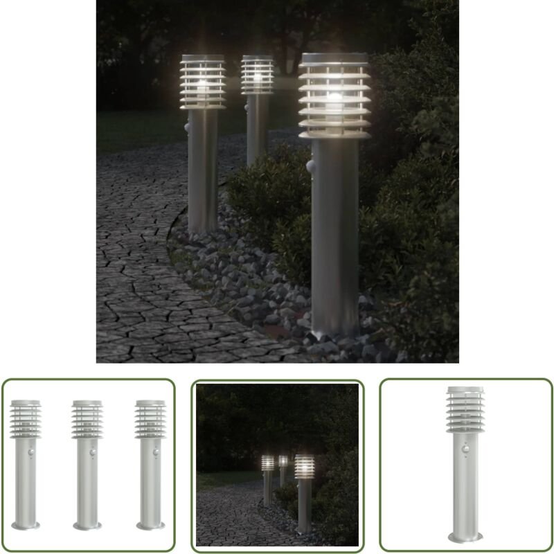 Wegeleuchten mit Bewegungsmelder 3 Stk. Silbern 60 cm Edelstahl - Outdoor-Beleuchtung - Gartenlampe - LED-Lampe - Bewegu...