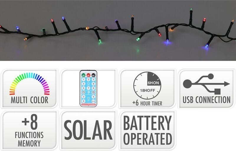 LED-Girlande 8 Funktionen funkelnd Mehrfarbig IP44 Solar BASICS