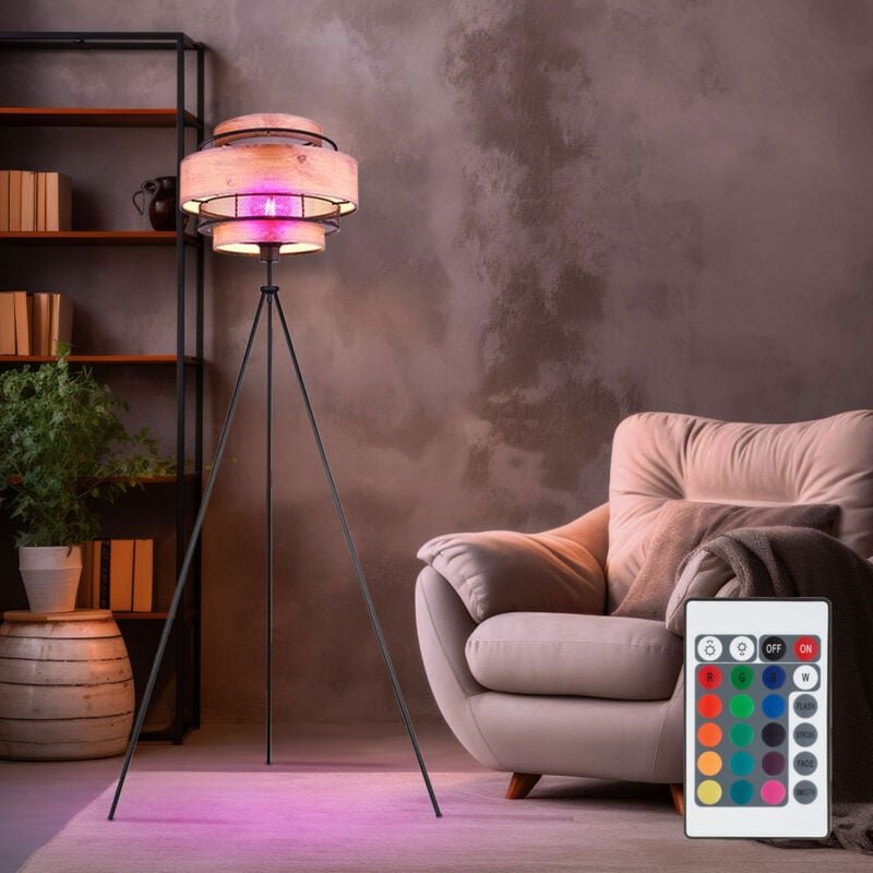 Led Stehleuchte dimmbar mit Fernbedienung Deckenfluter Holz Wohnzimmerleuchte Beistelllampe Schlafzimmer, rgb Farbwechse...