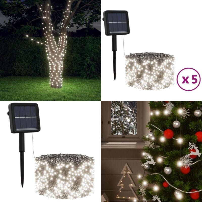 Solar-Lichterketten 5 Stk. 5x200 led Kaltweiß Innen Außen - Solarleuchte - Lichterkette - Outdoor Beleuchtung - Indoor B...