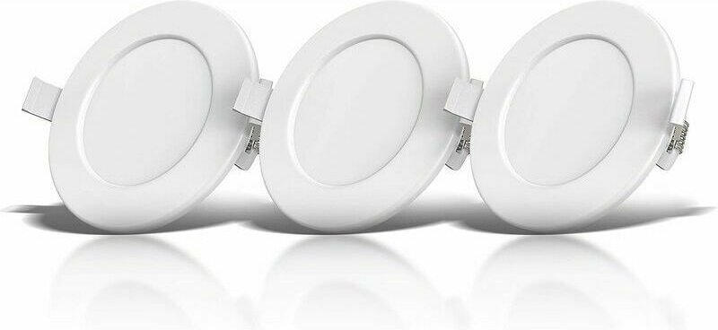 Set mit 3 Einbau-Badezimmerstrahlern, Schutzart IP44, spritzwassergeschützt, ultraflach, Ø115 mm, 6-W-LED-Module, warmwe...