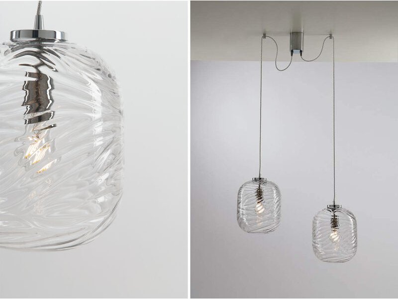 Pendelleuchte nereide 2-flammig Wellenmuster Klarglas Transparent, Höhe 250cm