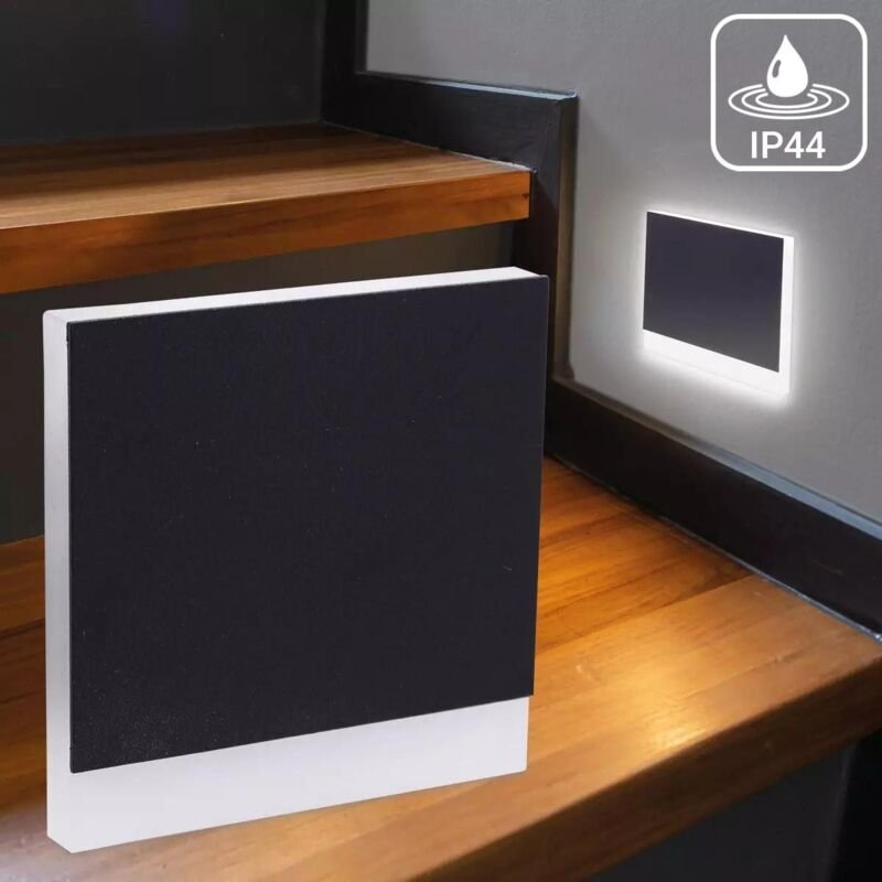 IP44 LED Treppenstufenleuchte 230V Wandleuchte eckig schwarz - Lichtfarbe: Neutralweiß 4000K 1,5W - Lichtaustritt: Orbis