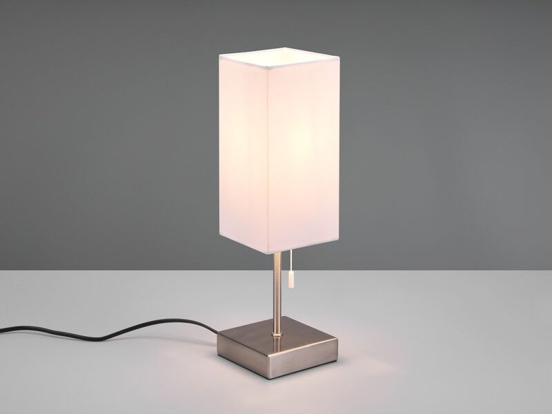 Meinewunschleuchte - led Tischleuchte Silber & Stoffschirm Weiß mit USB-Ladestationen, Höhe 35cm