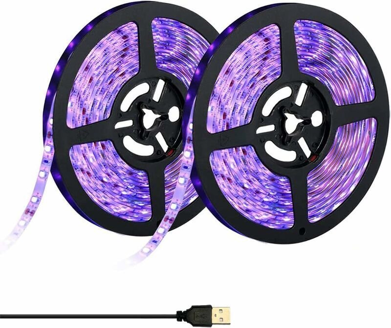 UV-violetter LED-Streifen, 5 m 2 Sätze, DC12 V, USB-Typ, zuschneidbares LED-Band, UV-Streifenlicht, Halloween-Bühnenbele...