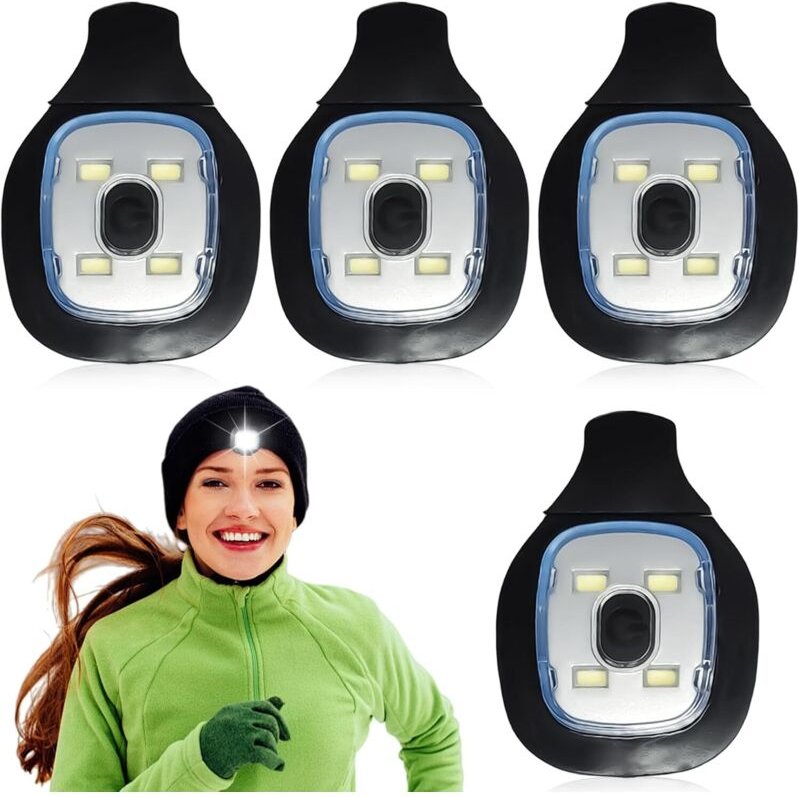 USB-betriebene weiße LED-Stirnlampe (4er-Pack) mit Druckknopfschalter, Mützenlampe, 1-W-Cliplampe, Jogginglampe für Outd...