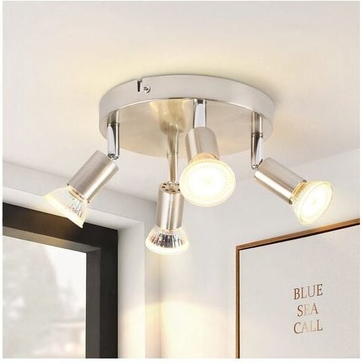 Led Deckenstrahler 4 Flammig Deckenleuchte - Deckenspot Schwenkbar 350° GU10 Rund Nickel Metall Modern Wohnzimmerlampe f...