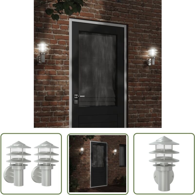 Außenwandleuchten 2 Stk. Silbern Edelstahl - Outdoor-Beleuchtung - Wandleuchte - Edelstahl - Silber - Gartenbeleuchtung ...