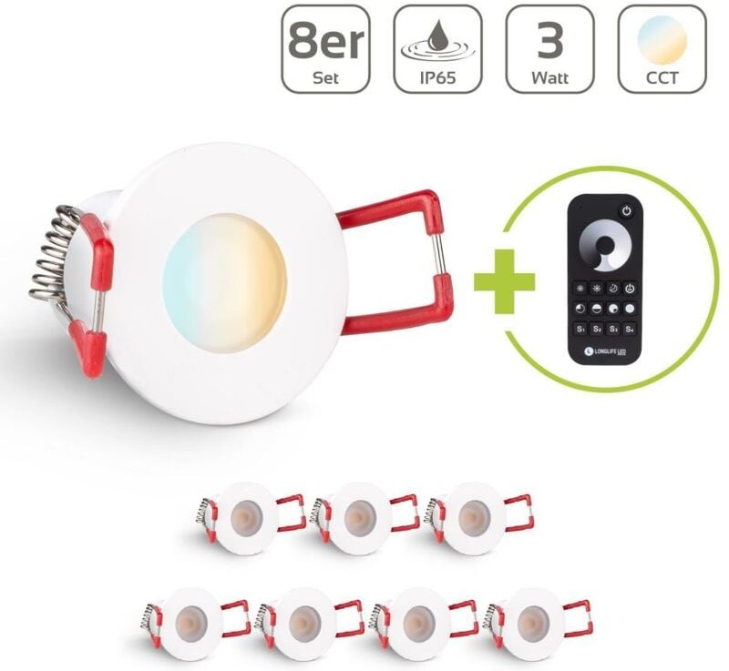 Einbaustrahler Mini Livorno 3W CCT 2700K-6500K IP65 - Farbe: weiß - Anzahl: 8x