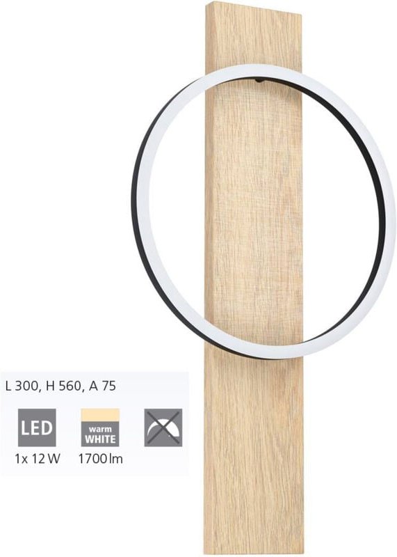 Eglo - led Wandleuchte Boyal Schwarz, Braun 30x56x7,5cm (LxHxA) Wandlampe