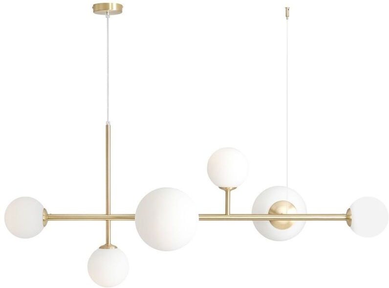 Hängeleuchte Metall Glas H: max. 110 cm in Messing Weiß E14 4-flammig Kugelschirm Modern