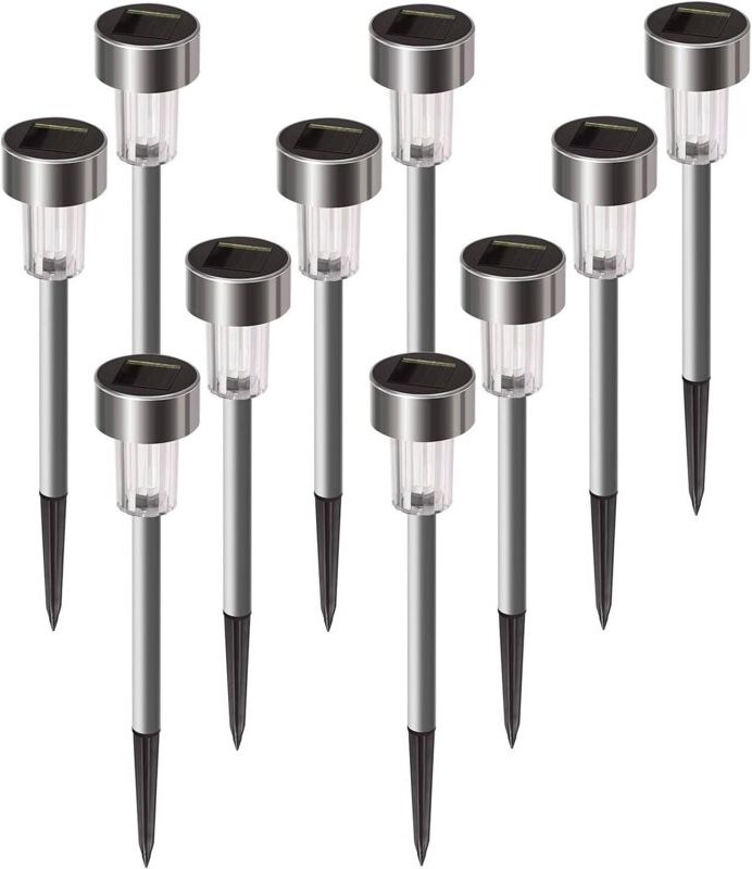 10er-Pack wasserdichte Solarleuchten aus Edelstahl, solarbetriebene Außenleuchten für Terrasse, Rasen, Hof und Landschaf...