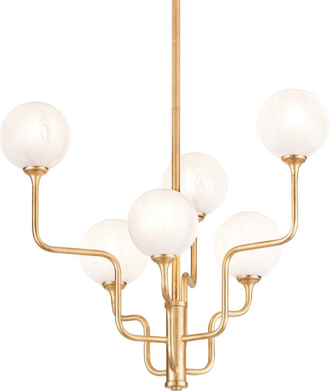 Onyx 6-flammiger Kronleuchter im Vintage-Stil mit Blattgold - Hudson Valley