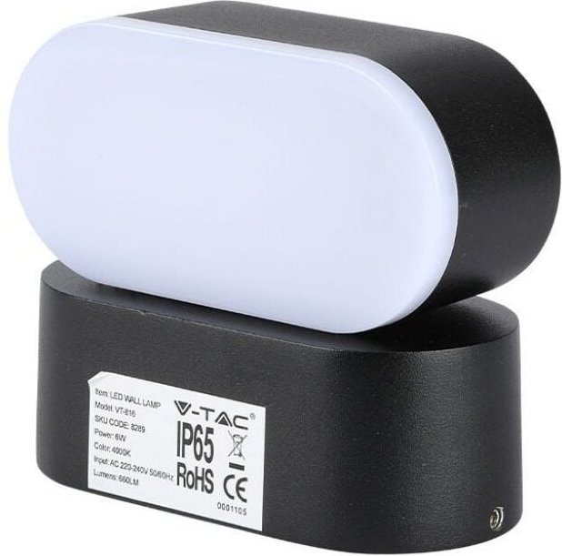5W 110LM/W Ovale led Wandleuchte Schwarz mit drehbarem Kopf Naturweiß IP65 - V-tac
