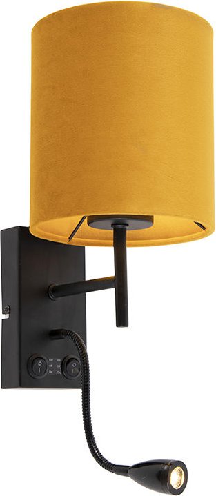 Wandleuchte schwarz mit velourgelbem Schirm - Stacca