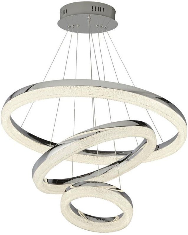 Searchlight - Circle LED-Deckenleuchte mit 3 Ringen, Chrom, Crushed Ice 4000K