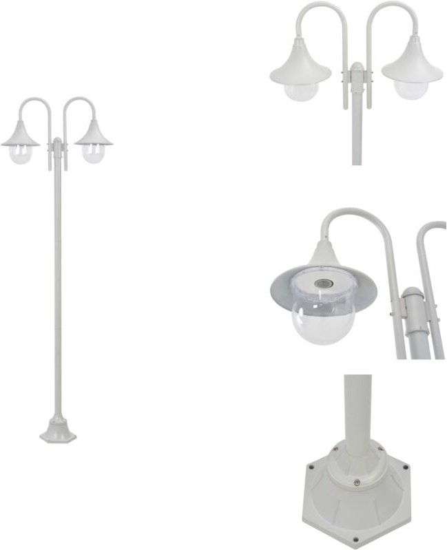 Garten-Pollerleuchte E27 220 cm Aluminium 2-Laterne Weiß - Gartendekoration - Außenbeleuchtung - Laterne - LED-Lampe - G...