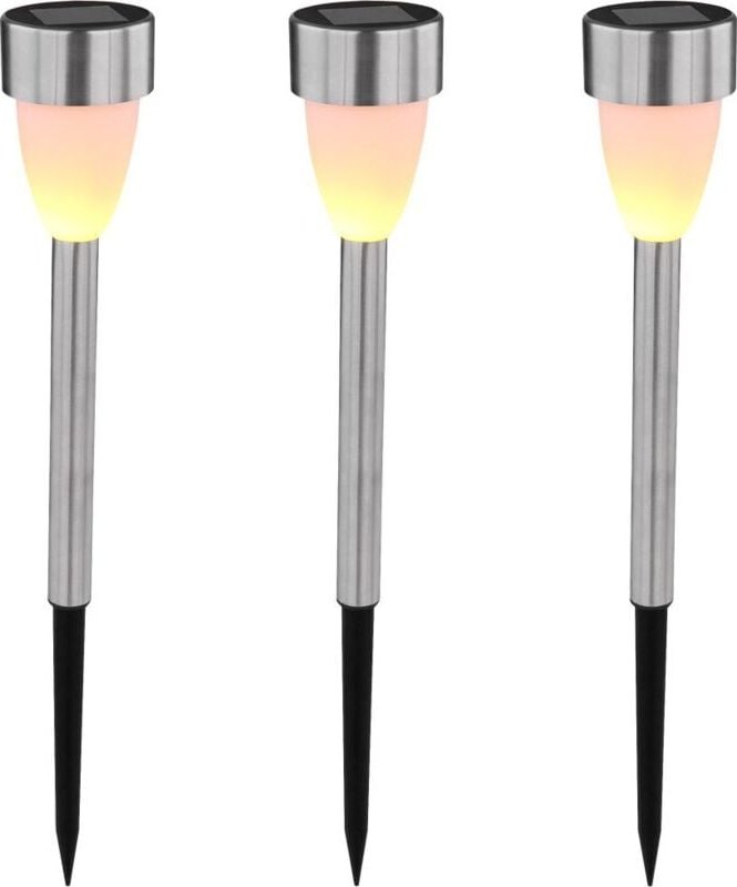 Lighting led Solarleuchte mit Flacker-Effekt Edelstahl 3er Set Solar-Bodenleuchten - Globo