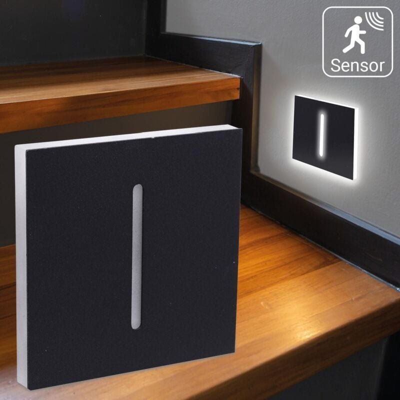 LED Treppenleuchten mit Bewegungsmelder eckig schwarz 1,5W - Lichtfarbe: Neutralweiß - Lichtaustritt: Fokus