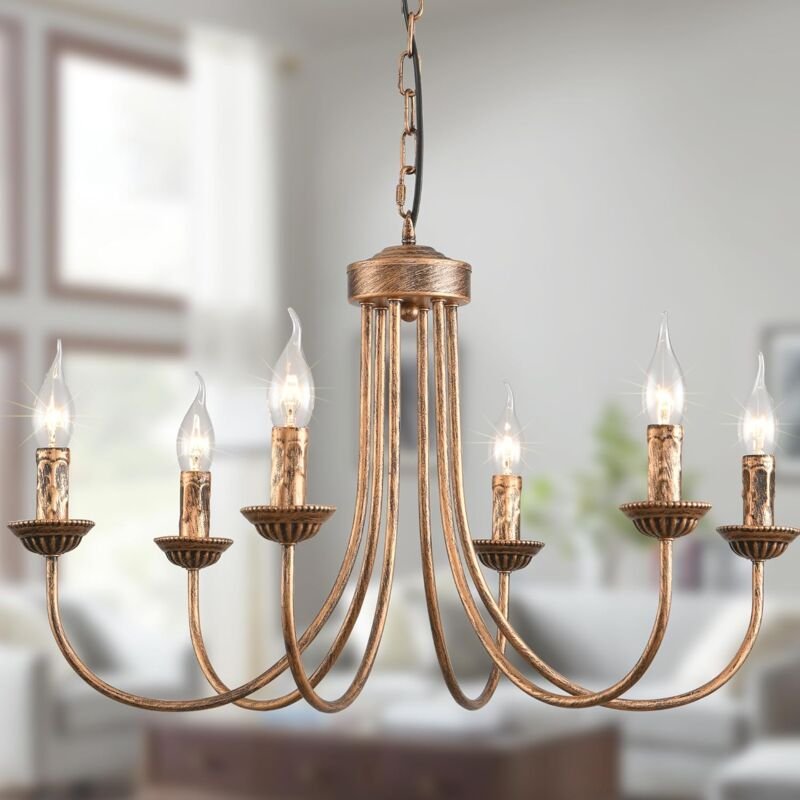 Licht Pendelleuchte Vintage Französische Lampe ∅62 cm für Landhaus Cottage Bauernhaus Bronze 6 Lichter - Ganeed