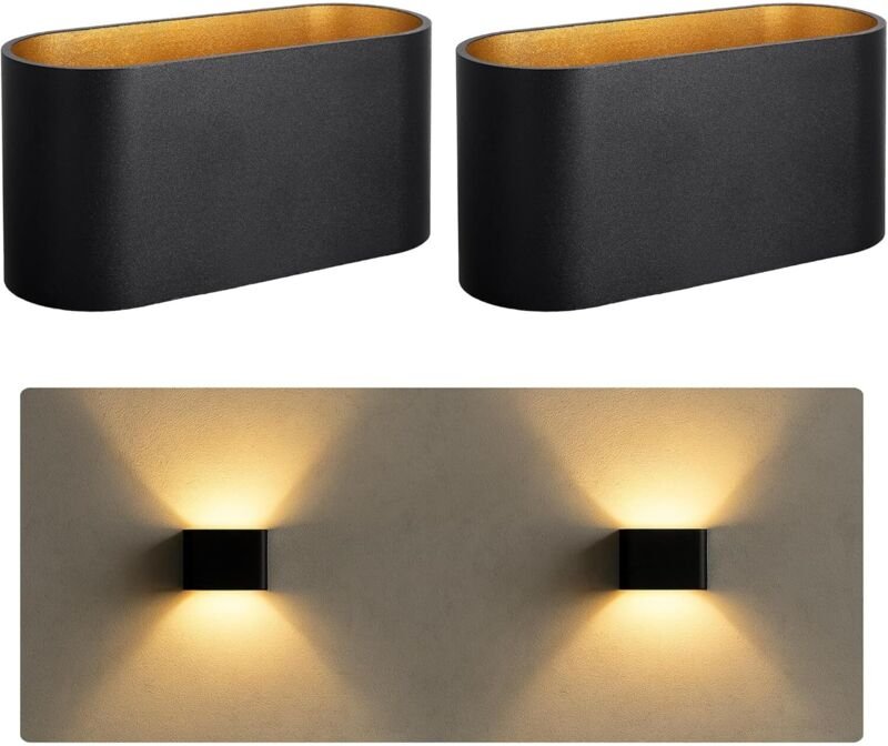2 Stück JOBERO Wandleuchte Innen schwarz - Wandlampe Gold Design Up Down Leuchte Fassung für 1x G9 Leuchtmittel