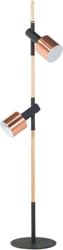 Thumbnail - Stehlampe Schwarz/Kupfer Metall 125 cm 2-flammig mit Holzgestell höhenverstellbaren Schirmen und 2 Schaltern langes Kabe...