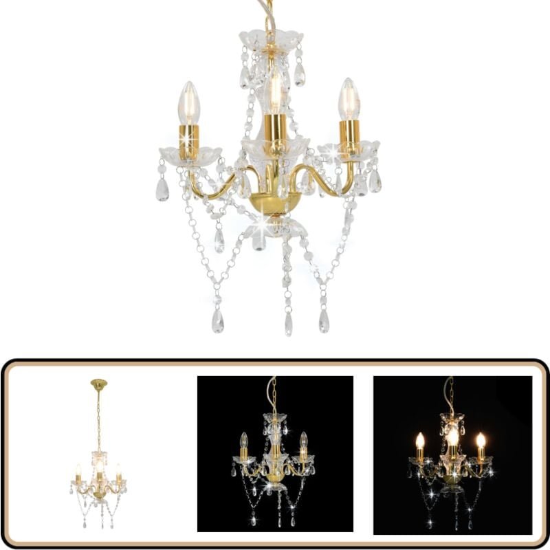 Thumbnail - Vidaxl - Kronleuchter mit Perlen Goldfarben Rund 3×E14 - Kronleuchter - Pendelleuchte - Wohnzimmer Deko - led Lampe - Go...