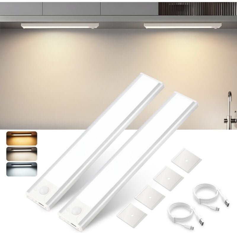 Thumbnail - Unterbauleuchte Küche led Schrankbeleuchtung - 20CM 2 Stück Unterschrank Beleuchtung mit Bewegungssensor usb Wiederaufla...