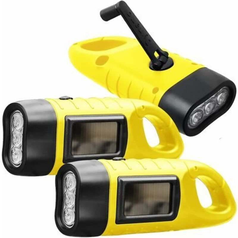 3-teiliges wiederaufladbares LED-Taschenlampenset, wiederaufladbare Solartaschenlampe mit Wanderschlaufe, Dynamotaschenl...