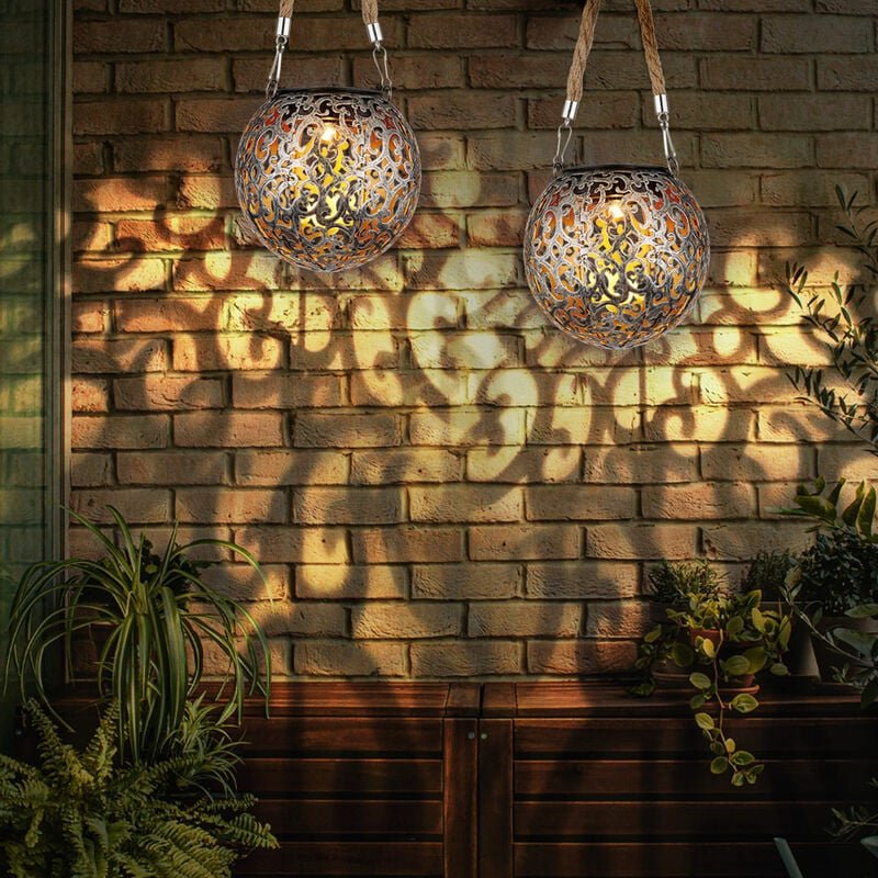 Solarlampe Hängeleuchte Gartendeko led Garten rund Außenleuchte Tisch Pendellampe im Kugeldesign, Metall kupfer silber, ...